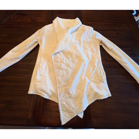 Gaiam Womens Asymmetrical Open Front Cardigan Jacket XL Beige Cozy Sherpa Lined - Picture 7 of 15